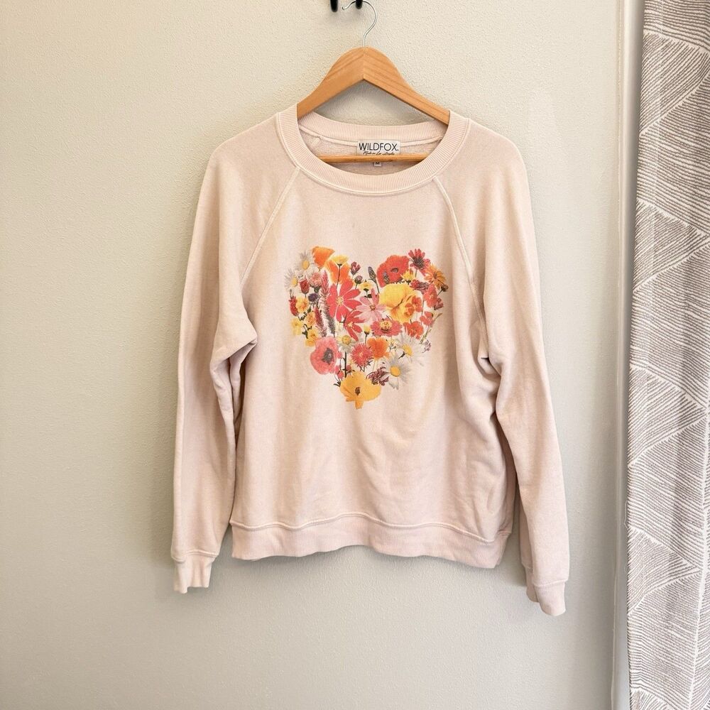 Wildfox Pink Floral Heart Sweatshirt Cottagecore Feminine Loungewear Small Spot